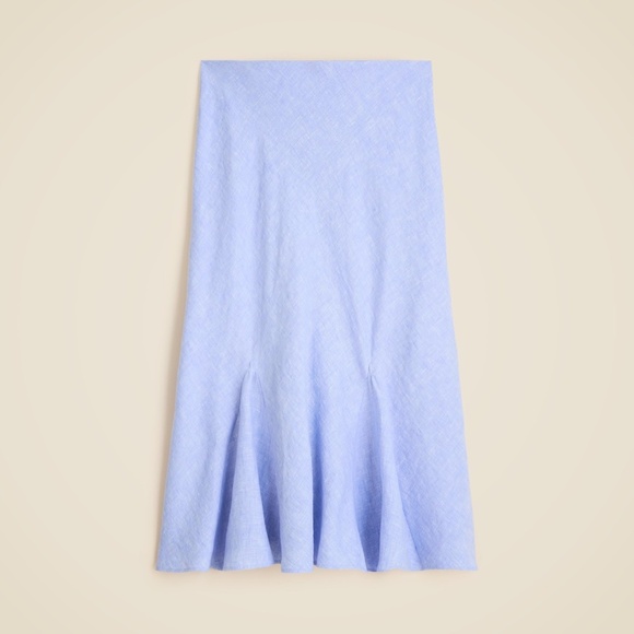New J.CREW Size M Gwyneth Flounce-Hem Slip Skirt in Linen French Blue $148 CN555 - Picture 1 of 4